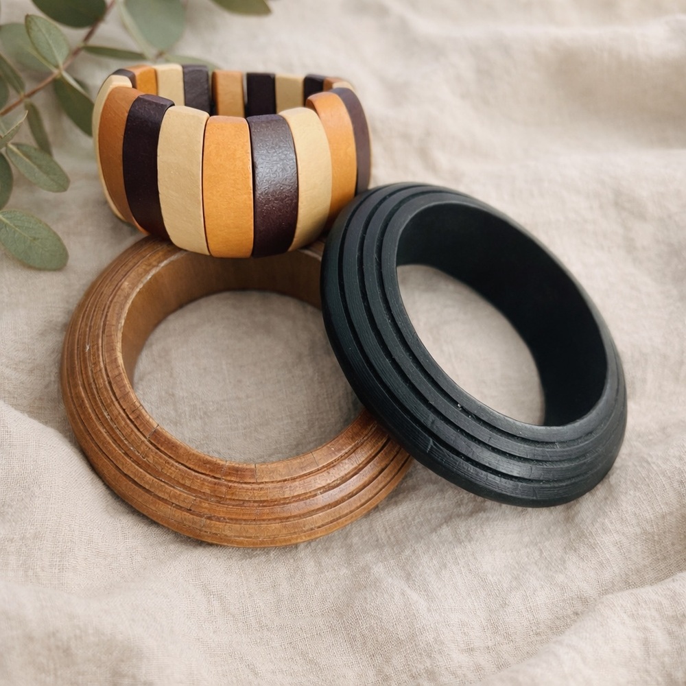 Chunky Wooden Bangle Bracelet Set – Mixed tones
